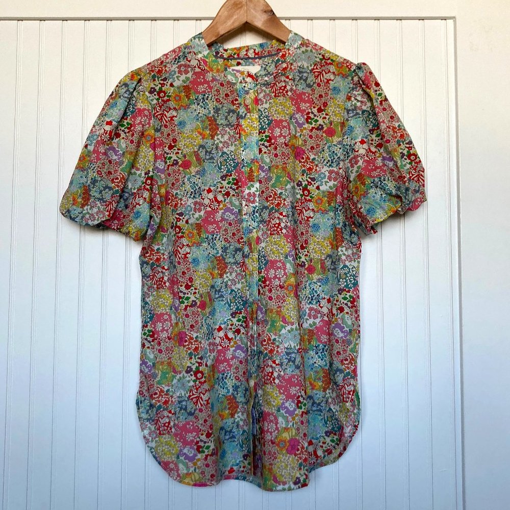 NWT J. Crew Puff Sleeve Top in Liberty Patchwork Dream Floral, Womens Size 4